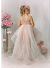 Pink Tulle 3D Flowers High Low Flower Girl Dress
